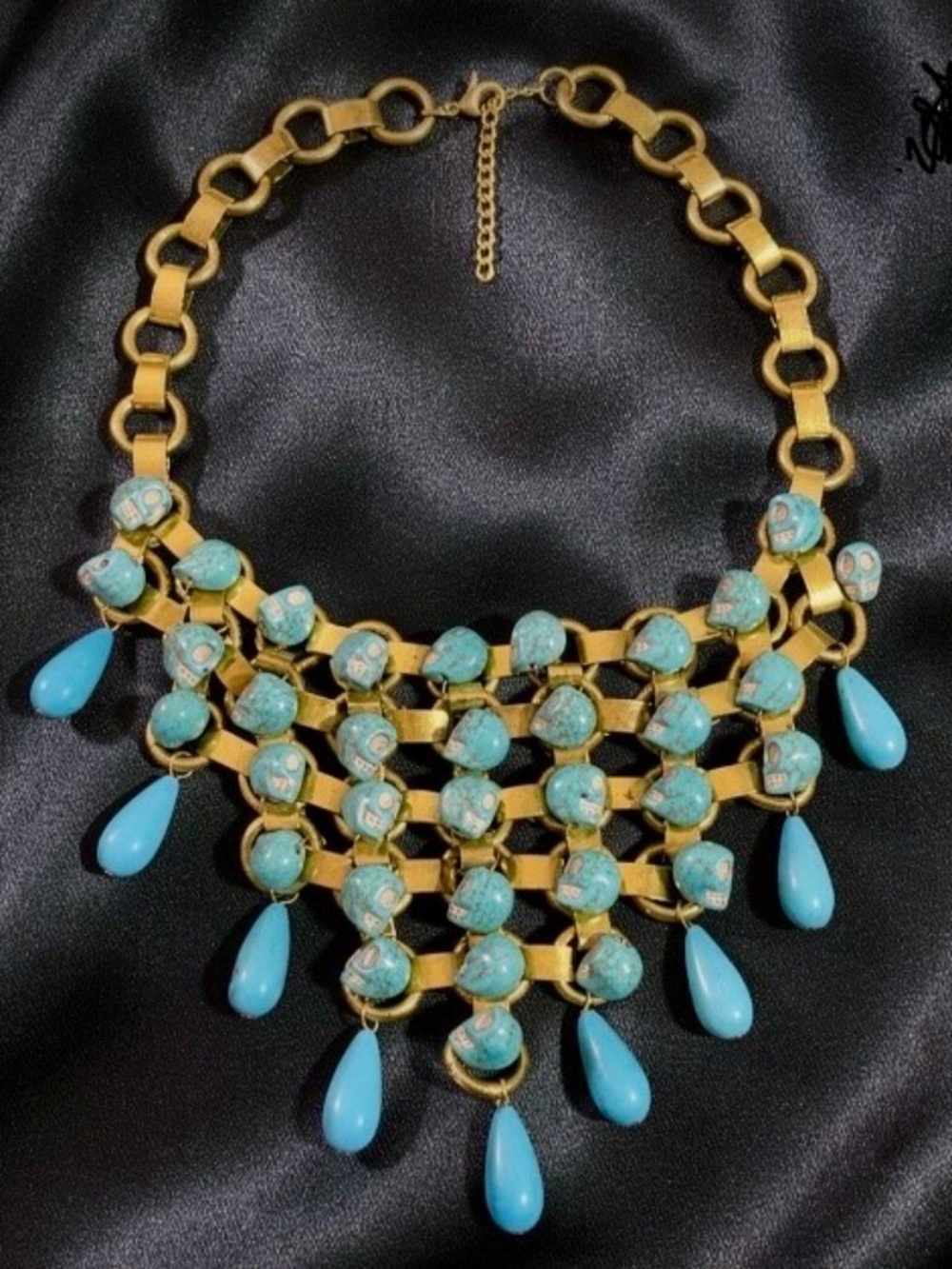 Rare Dannijo Skull Bib Runway Statement Necklace Turquoise Color